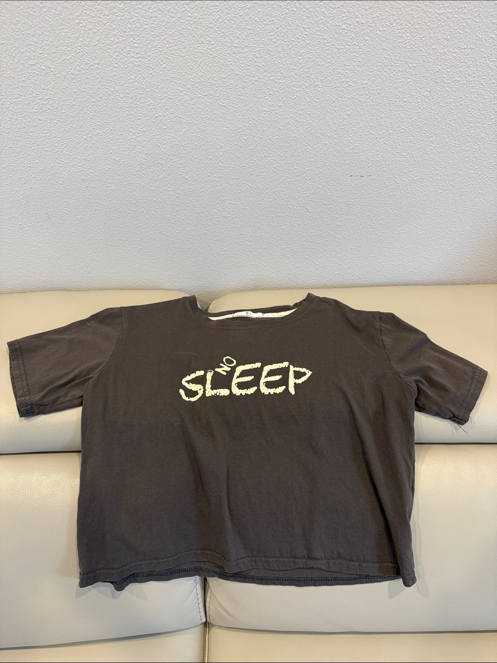No Sleep Cropped Graphic T-Shirt – Charcoal – Fits S/M